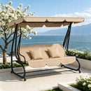 Free Standing Swing Bench, Porch Swing with Stand, Adjustable Canopy, Cushion and Pillows