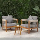 3 Pcs Set Acacia Wood Outdoor Club Chair with Handwoven Rope Accents & Curved Backrest - Water-Resistant Boho Patio Lounge Chair with Removable Cushions for Porch, Garden