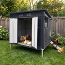 Outdoor Galvanized Metal Chicken Coop with Pull Out Waste Trays, Raised Base & Adjustable Vent Window, Weatherproof Large Poultry Cage for Backyard Hen Duck Small Animal Housing