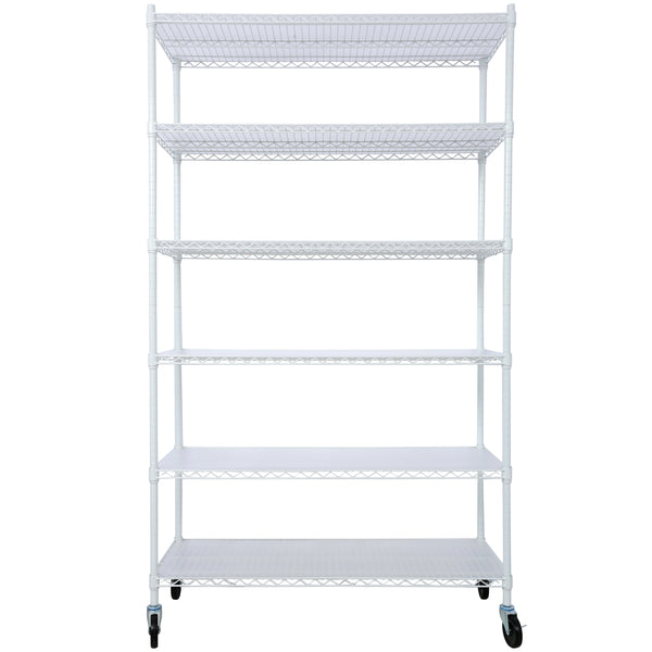 6 Tier 6000lbs Capacity NSF Metal Shelf Wire Shelving Unit, Heavy Duty Adjustable Storage Rack with Wheels & Shelf Liners for Commercial Grade Utility Steel Storage Rack, White- 82'H x 48'L x 18'D
