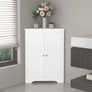 Floor Corner Cabinet with 2 Doors and Adjustable Shelves, Freestanding Narrow Cabinet Organizer, Corner Storage Cabinets for Bathroom, Kitchen, Living Room, or Bedroom, White