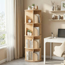4 Tier Rotating Bookshelf, Round Floor Standing Bookcase with 360° Spinning Storage, Wooden Display Shelf for Books, Décor and Toys, Natural.