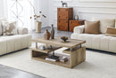 MDF Coffee Table with Carved Knife Wood Grain, Multi-Storage Open Compartments Coffee Table for Living Room Office Modern Home Decor