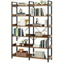 6-Tier Industrial Bookshelf, 67' Wooden Bookshelf with Open Shelves, Freestanding Metal Frame Bookcase for Storage and Display, Modern Book Shelves for Bedroom, Living Room and Home Office, Brown