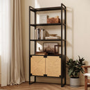 Natural Rattan Cabinet door  Storage Bookshelf , Dual-Function Open Display Shelf with Closed Cabinet for Living Room,Entryway,Bedroom