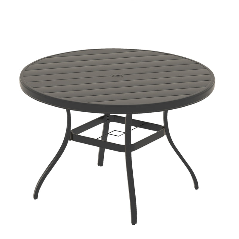 VRSHWO'Outdoor Round Patio Dining Table for 4-6, All Weather Metal Dining Table with Umbrella Hole for Deck Lawn Garden Backyard