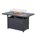 Modern Dark Grey Aluminum Rectangular Fire Pit Table with Stainless Burner, 50000 BTU Propane Gas, Lava Rock & Waterproof Cover