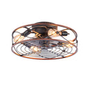 20'' Mounting Type Caged  Ceiling Fan with Lights and Remote Control  ,Reversible Motor, DC Remote Control,6 Speed Ceiling Fan,Timing Fan Lamp--NOT Included Bulbs(Matte Black + Wood)
