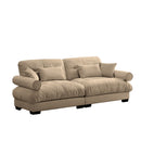 Modern Velvet Two-Seater Sofa with Bolstered Armrests and Pillows, Camel