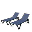Outdoor Lounge Chair, 2 Pieces Aluminum Plastic Patio Chaise Lounge with 5 Position Adjustable Backrest and Wheels, All Weather Reclining Chair for Patio, Navy Blue