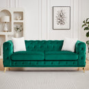 [Video] Classic modern sofa: 82.5-inch Chesterfield-style sofa with tufted detailing and luxurious velvet upholstery, featuring 2 throw pillows and metal legs,green