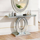 Mirrored Olive shape Console Table Large Elegant Mirrored Crushed Diamond Console Table for Hallway and Living Room
