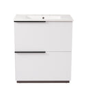 White Fluted Bathroom Vanity with Ceramic Sink, 30' Width, Full-Extension Soft-Close Drawers, MDF Construction