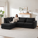 MH100.2' Sofa Convertible L-shaped linen sofa with ottoman Plastic legs with 5 cushions 4 lumbar pillows Comfortable combination sofa for living room apartment office,black