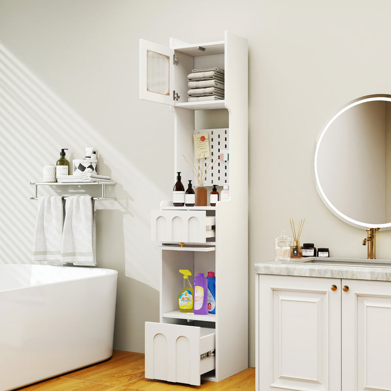 70.87' H Tall Bathroom Storage Cabinet with 1 Doors and 2 Drawer, Narrow Storage Unit, Floor Cabinet for Bathroom, Living Room, Entryway, Kitchen, White