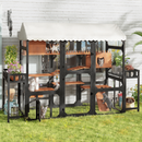 Large Outdoor Cat Enclosure Wooden Catio with 2 Plant Stands, Multi-Level Cat Playpen with Weather-Resistant Roof, Resting Box, Climbing Ramps & Wire Mesh for Backyard Patio, Black