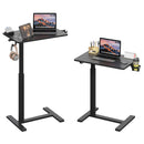 26'×19' Black  Side Column Height Adjustable Gas Spring Laptop Desk with Wheels, Portable Sit-Stand Mobile Office Table with Cup Holder and Headphone Hook
