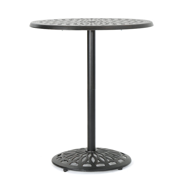 35'' Elegant Cast Aluminum Round Bar Table with Romantic Filigree Design, Copper