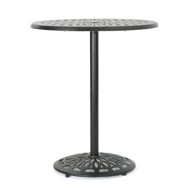 35'' Elegant Cast Aluminum Round Bar Table with Romantic Filigree Design, Copper