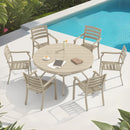 7 Pieces Outdoor Patio Dining Set, 6  Stackable Metal Dining Chairs and 52.95' Round Metal Dining Table, Outdoor Table and Chairs for Lawn Garden Backyard Deck