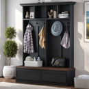 [Assembly Video] Farmhouse 4-in-1 Hall Tree with Wood Grain Bench, Mudroom Versatile Coat Rack with 2 Large Drawer, Entrance Organizer for Hallway, Living Room, Black, 55.9'W (Same as N721P205660)