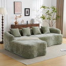 Full Compression L-Shape Sectional Sofa with Curved Chaise, Green Modular Chenille Couch, High-Density for Apartment Living Room