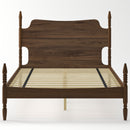 Retro Four Poster Queen Size Platform Bed Frame with Curved Tall Headboard, Spindle Bed, No Box Spring Needed, Walnut