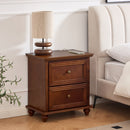 22.9' Mid Century Modern Nightstand with Charging Station & Outlet Hole & 2 Drawers, Wood End Table with Stroage, Side Cabinet with for Living Room Entryway Reception Room, Accent Side Table, Walnut