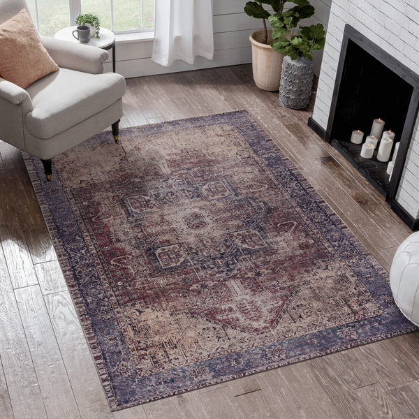 MAVAL Burgundy Washable Rug 8x10 Area Rug (Burgundy, 8' x 10')
