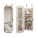 Jewelry Cabinet Armoire with Full Length Mirror, Door or Wall Mounted, Jewelry Armoire Organizer, Lockable Storage Cabinet, Interior Lighted Mirror, Irregular-Shaped Design,