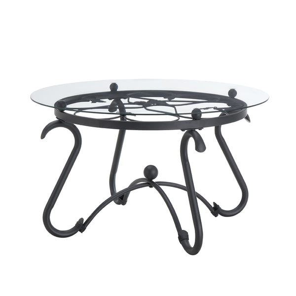 Rustic Black Tempered Glass Coffee Table Set with Sturdy Construction for Living Room