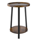 End Table, 2-Tier Round Side Table with Open Storage Shelves, Modern Nightstand Bedside Desk with USB & AC Charging Port, Wood Sofa Coffee Desk for Living Room, Bedroom, Office, Dorm, Brown
