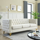 {Contact us for 3D modeling} Velvet Sofa for Living Room,Buttons Tufted Square Arm Couch, Modern Couch Upholstered Button and Metal Legs, Sofa Couch for Bedroom, Beige Velvet(W834S00023)
