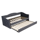 Twin Size Upholstered Daybed with Trundle and USB Charging Design, Sturdy Wood Slat Support, Wood Bed Frame for Bedroom/Guestroom/Dorm,Plush Velvet Fabric,Gray