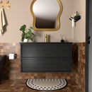 30 Inch Bathroom Vanity Cabinet With Ceramic Sink - Gray Wall Mounted Floating Fluted Vanity With Drawers, Modern