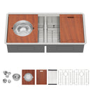 39-inch Built-in Kitchen Sink with Mixing Bowl Worktop, 16-Gauge Stainless Steel, 39× 19 inch, Dual Basin (50/50) Multi-functional Sink