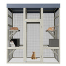 62.6' Outdoor Wooden Catio for Cats, Large Cat Enclosure with Waterproof Roof, 2 Cat Houses & Platforms, Secure Rust-Proof Wire Pet Cage for Patio or Backyard