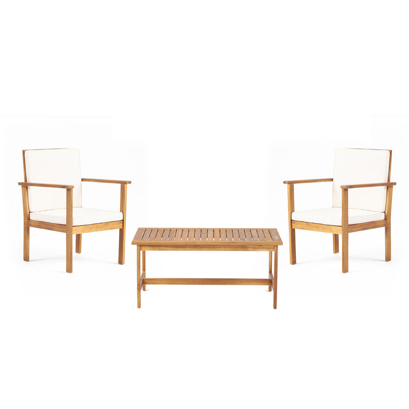 3-Piece Patio Set with Slatted Design, 2 Club Chairs and Coffee Table, Brown