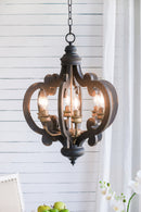 French Country Wood Chandelier, 6-Light Farmhouse Pendant Light Fixture with 28'  Adjustable Chain for Kitchen Foyer Hallway, Bulb Not Included