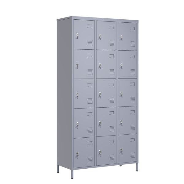 Gray Metal 15 Door 72'H Lockers with Lock for Versatile Storage in Home, Gym, Office, and School