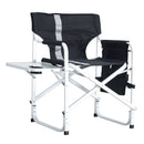 1-Piece Oversized Folding Directors Chair – Black & Gray Aluminum Outdoor Chair with Side Table and Storage Pockets for Camping, Fishing & Picnic