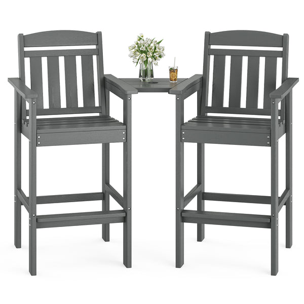 Tall Adirondack Chairs Set of 2, HDPE Adirondack Bar Stools with Connecting Tray, Bar Height Adirondack Chair Patio Barstool, Ideal All Weather Tall Patio Chair for Balcony, Poolside, Backyard