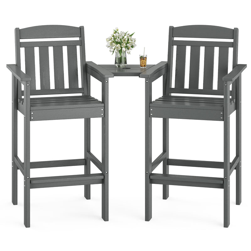 Tall Adirondack Chairs Set of 2, HDPE Adirondack Bar Stools with Connecting Tray, Bar Height Adirondack Chair Patio Barstool, Ideal All Weather Tall Patio Chair for Balcony, Poolside, Backyard