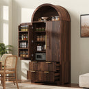 K&K 72' Tall Arched Kitchen Pantry Cabinet with 2 Drawers, Mid Century Modern Fluted Storage Cabinet with 8 Adjustable Door Shelves, Wooden Cupboard Organizer for Kitchens, Living Room,Walnut