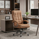 Executive Office Chair High Back PU Leather Desk Chair with Spring Seat Cushion, Ergonomic Swivel Computer Chair with Chrome Armrests, 350lbs Capacity for Home Office,Camel