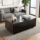 Modern Smart Coffee Table with Built-in Fridge, Bluetooth Speaker, Wireless Charging, Touch Control Panel, USB Ports, Outlet Protection, Atmosphere light, Brown