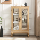 Elegant Light Oak Curio Cabinet with Tempered Glass Doors, LED Light, Mirrored Back Panel & Adjustable Shelves – Perfect Display Storage for Home & Office