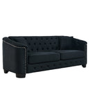 77-Inch Modern Chesterfield Velvet Sofa, 3-Seater Tufted Backrest with Nailhead Trim, Black Velvet Upholstery, Pine & Plywood Frame, for Living Room, Bedroom, Apartment (Black)