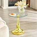 Small metal side table, modern round metal side table with a glass top measuring approximately 19.6 inches in diameter. Ideal for use next to a bed or sofa, in living rooms, bedrooms, patios, etc.