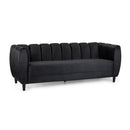 Miranda Modern Glam Velvet 3-Seater Sofa in Black with Birch Wood Legs